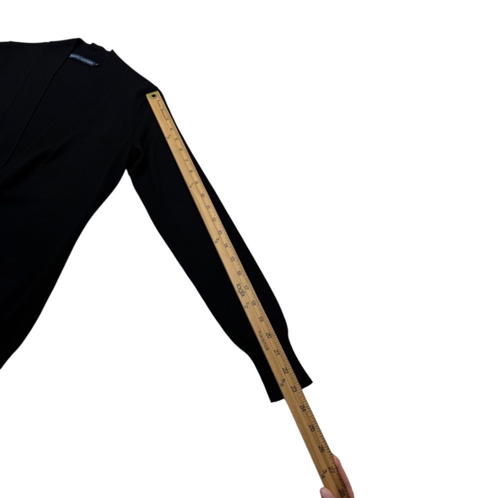 Ralph Lauren Blue Label Womens Black Tie Front Merino Wool Cardigan Sweater Sz M - Picture 11 of 13